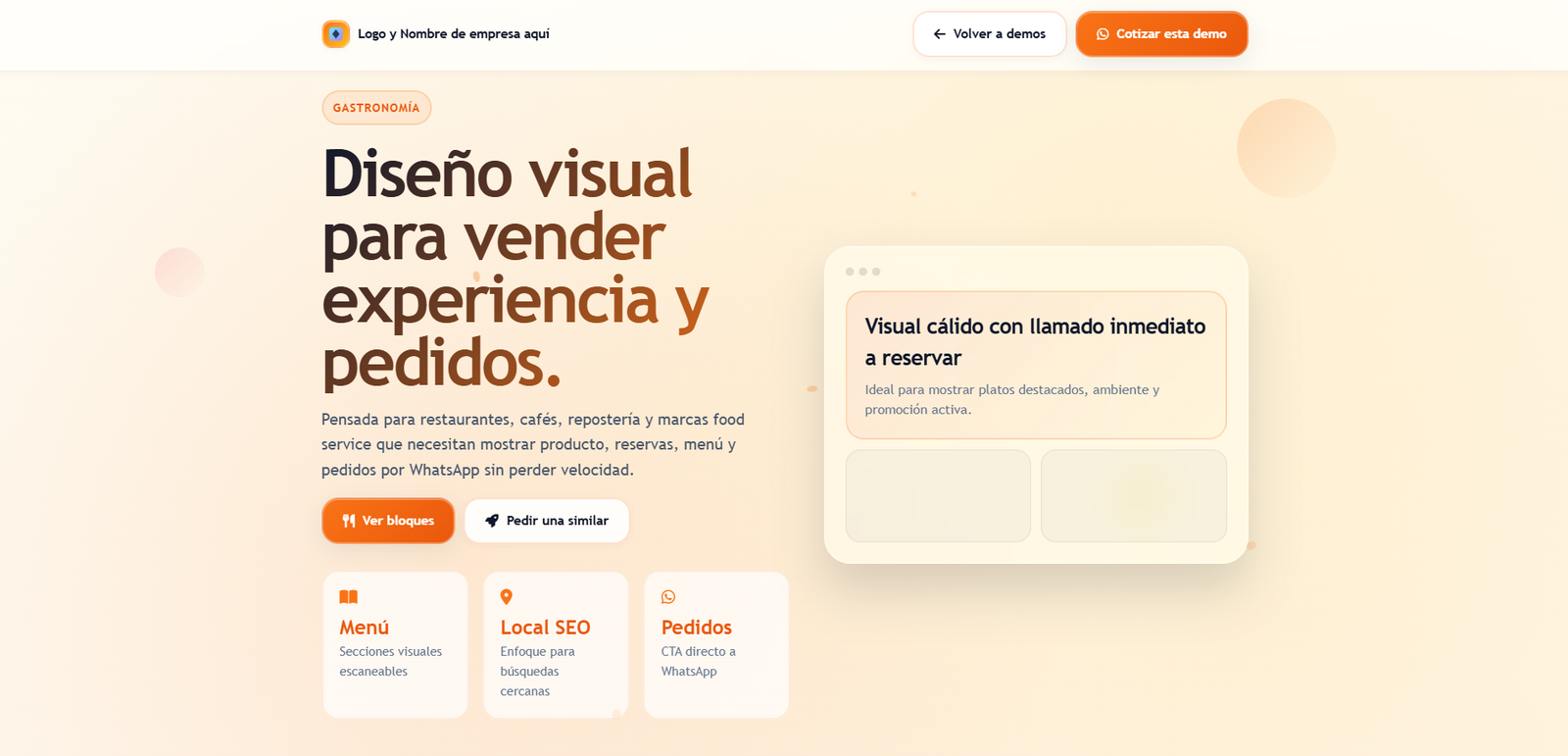 Preview de demo para gastronomía
